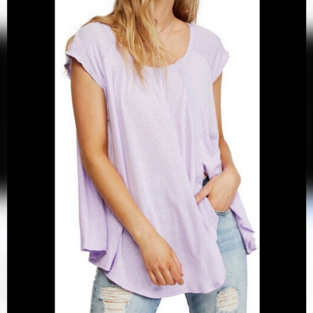 Free People Purple Cap Sleeve Relaxed Tunic with Asymmetrical Hem